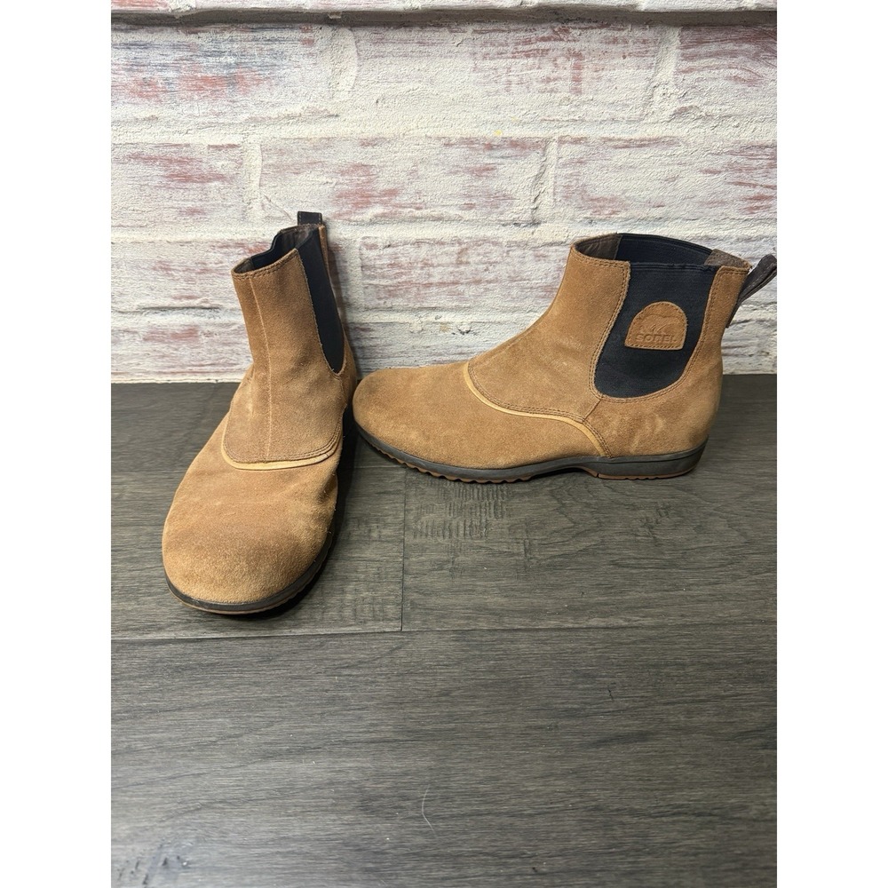 Men's 10 M Sorel Carson Chelsea Greely Brown Suede Leather Ankle Boots Slip-On